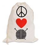 Peace Love Knit Cotton Drawstring Bag