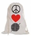 Peace Love Crochet Cotton Drawstring Bag